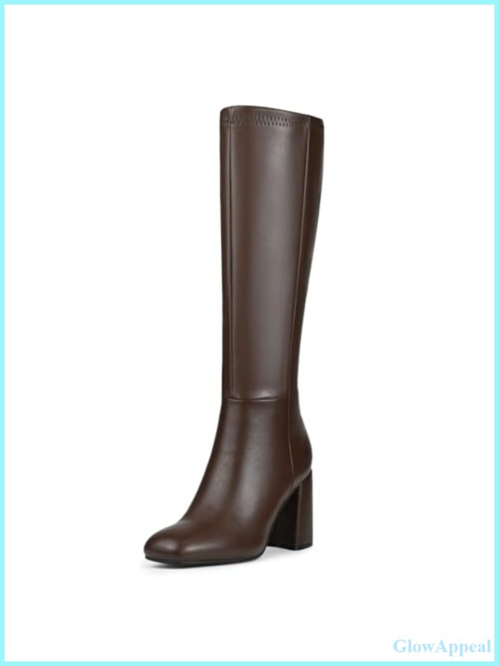 Women's Knee High Faux Leather Square Toe Chunky Block Heel Boots Side Zip